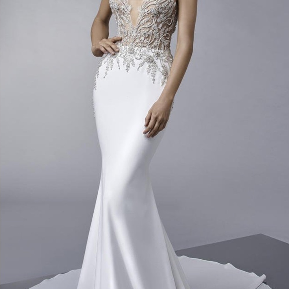 Full Glam Embellished White Lace Wedding Dress